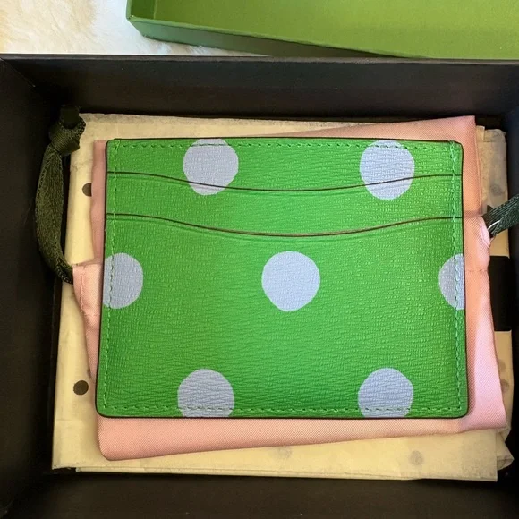Kate Spade Green and Gray Polka Dot Card Holder - Picture 4 of 4